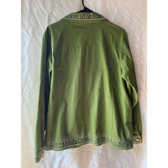 Quacker Factory Women’s Olive Green Jacket Embellished Rhinestone L Camouflage - Picture 4 of 4